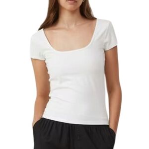 Cotton:On Thick White Double Scoop Neck Top